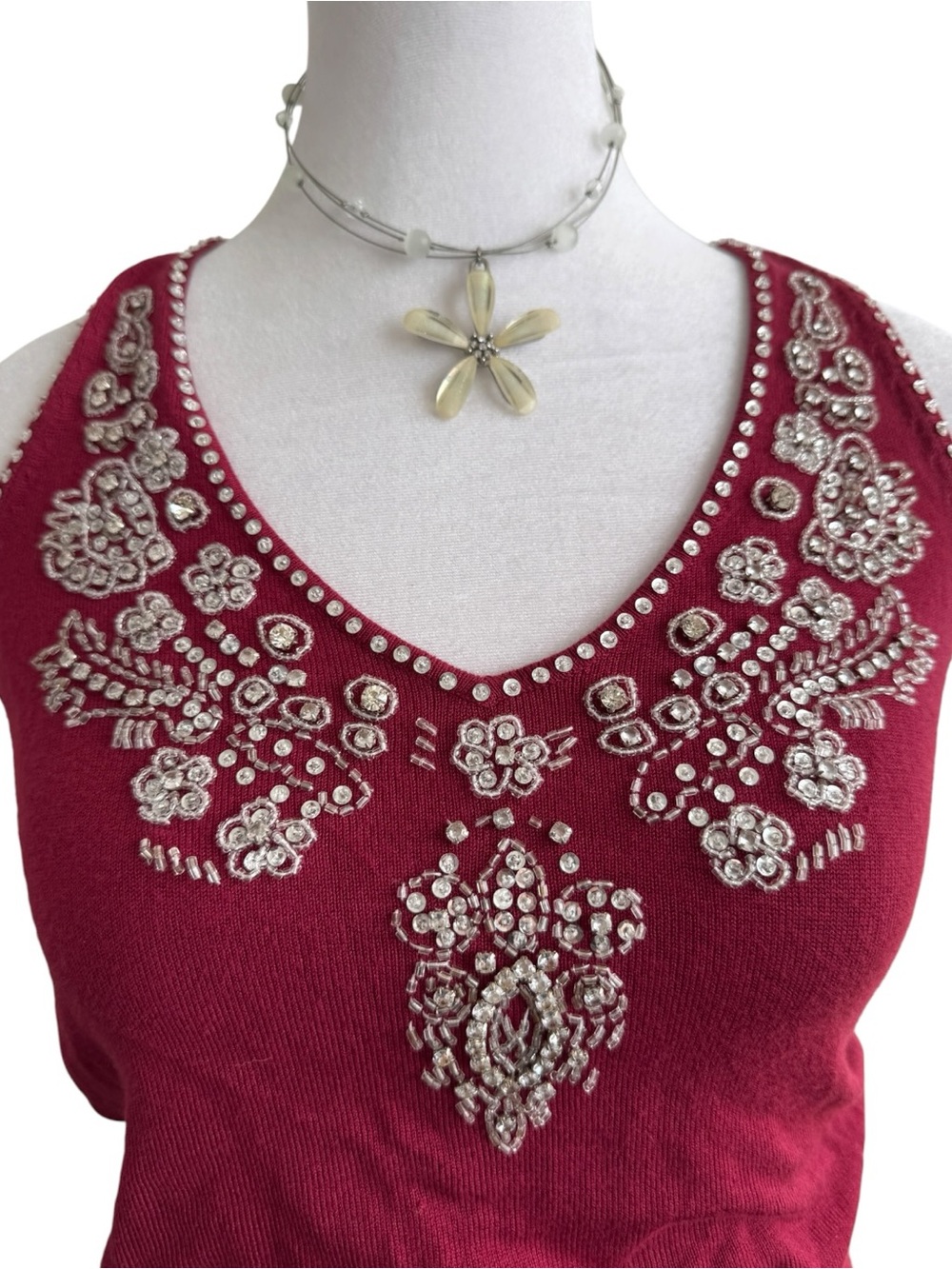 Rare Y2k Smart Set Wine Red Beaded V-Neck Tank - Picture 3 of 10